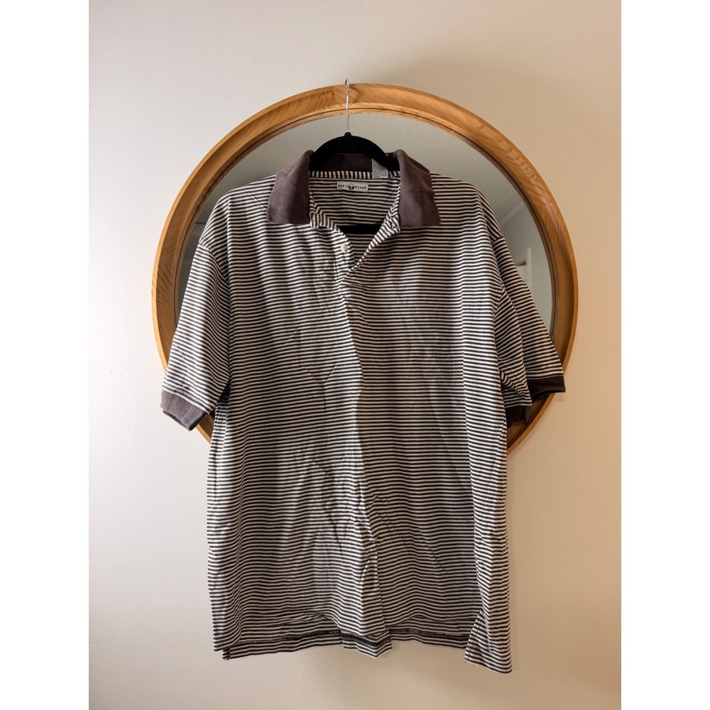 y2k Rae's Creek Polo Mens Large Brown White Excellent Striped Cotton Short Slv
